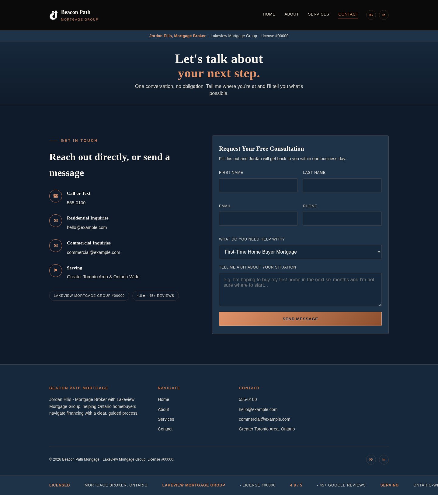 Beacon Path Mortgage contact page desktop
