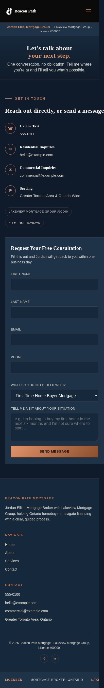 Beacon Path Mortgage contact page mobile